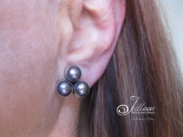 Clip On Shireen Black Pearl Earrings with Omega Clips in Hallmarked Sterling Silver. - Image 5