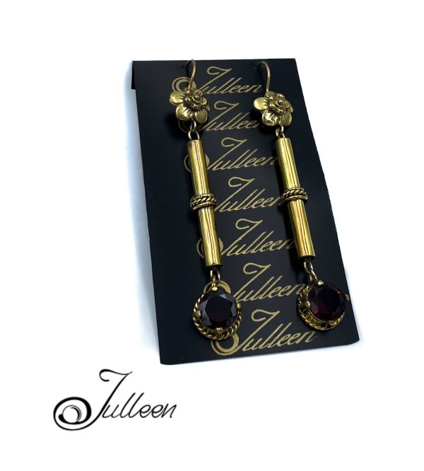 Franny Long Yellow Gold Vermeil Garnet Gemstone Dangle Earring