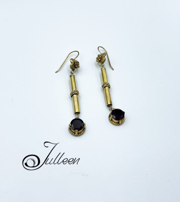 Franny Long Yellow Gold Vermeil Garnet Gemstone Dangle Earring - Image 2