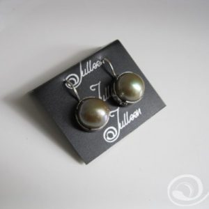 Oyster Green Bezel Set Pearl Sterling Silver Hook Earring