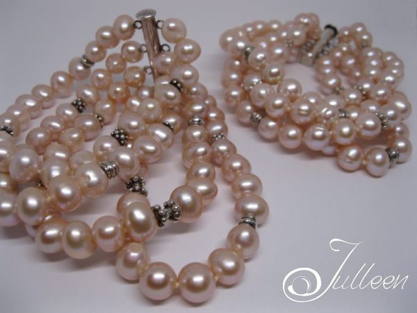 Heavenly Pink Pearl Cuff Bracelet Large Pink Pearls from 8-9 mm - Image 3