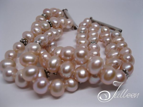 Heavenly Pink Pearl Cuff Bracelet Large Pink Pearls from 8-9 mm - Image 2
