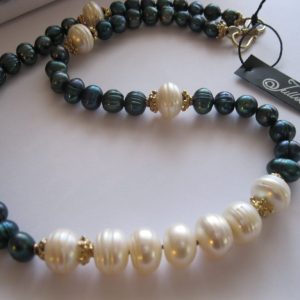 Louisa Necklace Peacock Green and Chunky White Pearl Necklace