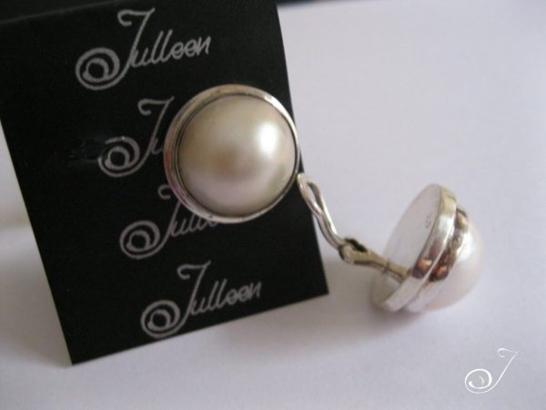 Clip On White Mabe Earrings with Omega Clips - Image 3