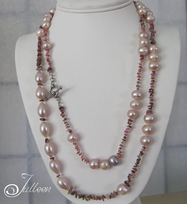 Georgie Necklace - Pink Tourmaline and Pearl Necklace 47 inch - Image 3