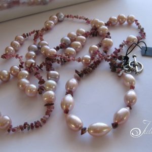 Georgie Necklace - Pink Tourmaline and Pearl Necklace 47 inch