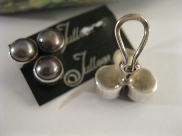 Clip On Shireen Black Pearl Earrings with Omega Clips in Hallmarked Sterling Silver. - Image 4