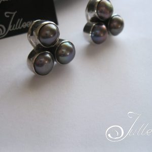 Clip On Shireen Black Pearl Earrings with Omega Clips in Hallmarked Sterling Silver.