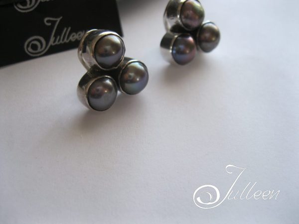 Clip On Shireen Black Pearl Earrings with Omega Clips in Hallmarked Sterling Silver.