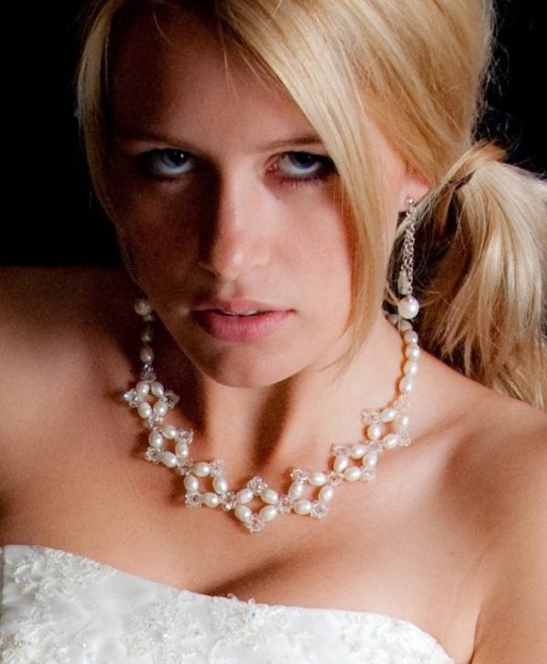 Helen of Troy Oval Crystal Bead and White Pearl on Sterling Silver Double Chain - Image 2