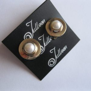 Clip On Barbara Earrings. White Pearl Bezel Set in Gold Vermeil.