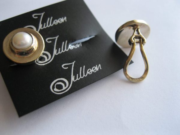 Clip On Barbara Earrings. White Pearl Bezel Set in Gold Vermeil. - Image 3