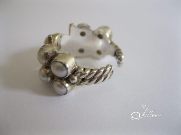 White Pearl Cluster Thumb Ring  Sterling Silver 925 - Image 3