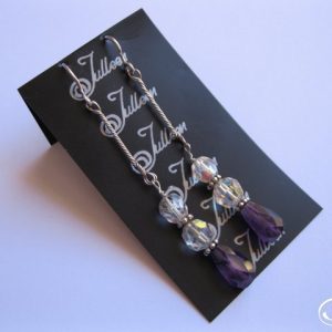 Amethyst Sparkling Gemstone and Crystal Bead Sterling Silver Long Dangle Earring