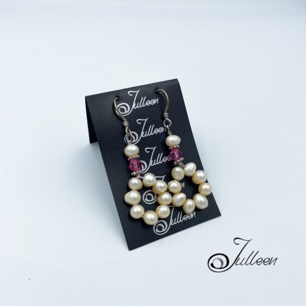 Pink Musk Set Creamy Peach Pearl Weave Design Necklace Set with Matching Pearl Earrings - Image 3