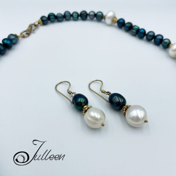 Regal Crush Set. Peacock Green Huge White Pearl and Gold Vermeil Necklace Set with matching earrings - Image 3