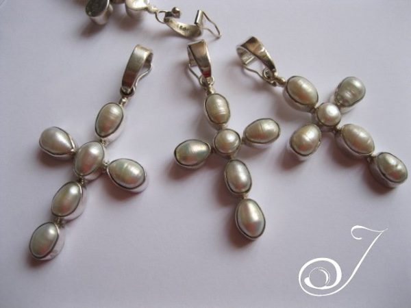 White Pearl Cross Pendant with Enhancer Hallmarked Sterling Silver - Image 5