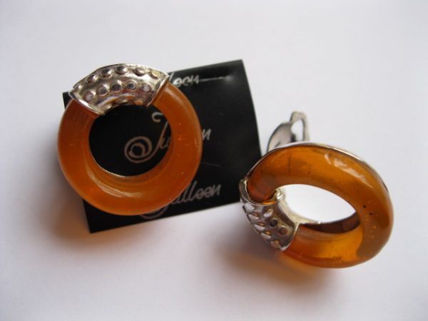 Huge O Shaped Amber Clip On Earrings 925 - Image 3