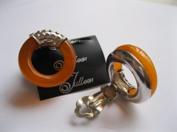 Huge O Shaped Amber Clip On Earrings 925 - Image 2
