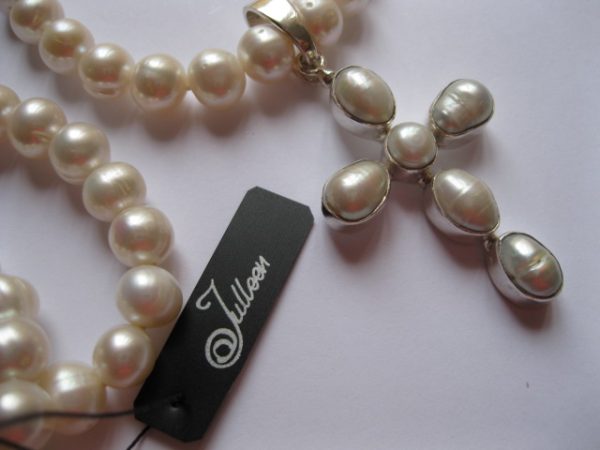 White Pearl Cross Pendant with Enhancer Hallmarked Sterling Silver - Image 4