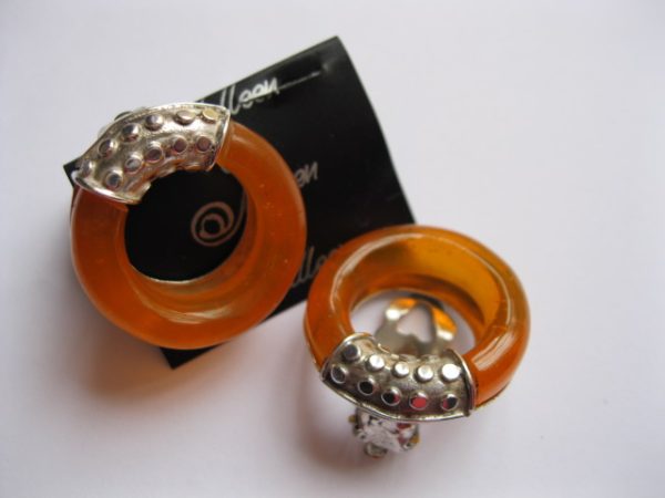 Huge O Shaped Amber Clip On Earrings 925 - Image 4