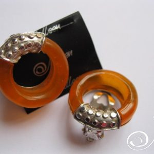 Huge O Shaped Amber Clip On Earrings 925
