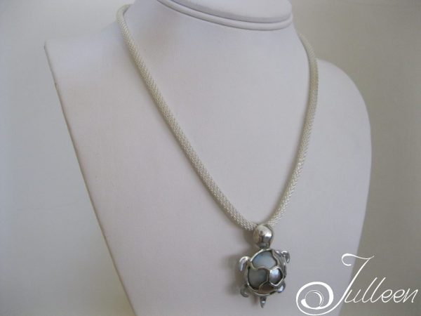 Turtle Pearl Pendant. Blue Mabe Turtle Pendant on Mesh Chain All Sterling Silver 925 - Image 5