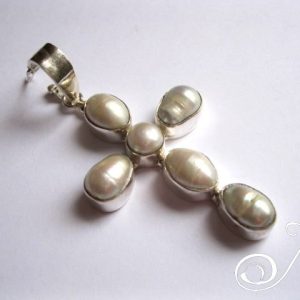White Pearl Cross Pendant with Enhancer Hallmarked Sterling Silver