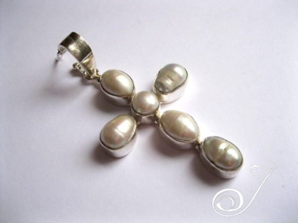White Pearl Cross Pendant with Enhancer Hallmarked Sterling Silver