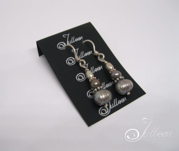Alishya Mushroom Tone 3 Pearl Dangle Earring in Sterling Silver