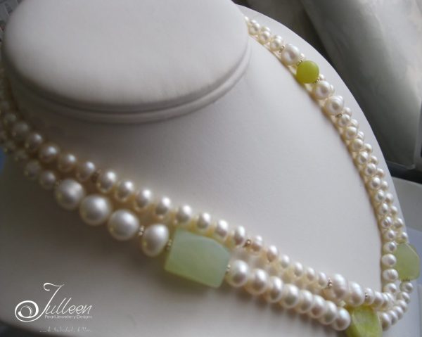 Pale Green Jade and Pearl Long Necklace Set - Image 4