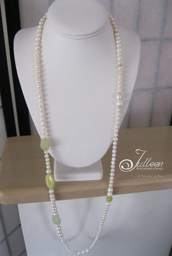 Pale Green Jade and Pearl Long Necklace Set - Image 5