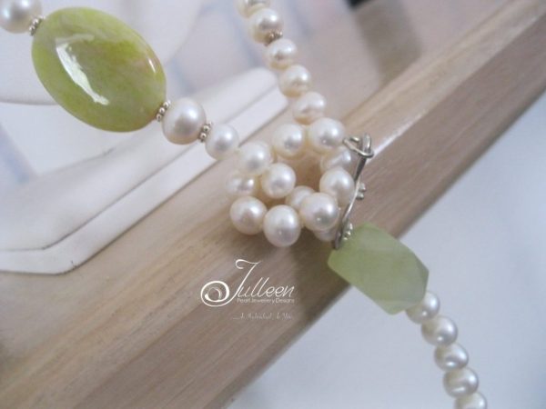 Pale Green Jade and Pearl Long Necklace Set - Image 3
