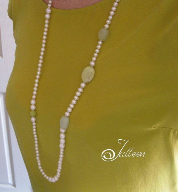 Pale Green Jade and Pearl Long Necklace Set - Image 6