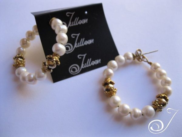 White Pearl Hoop Earrings