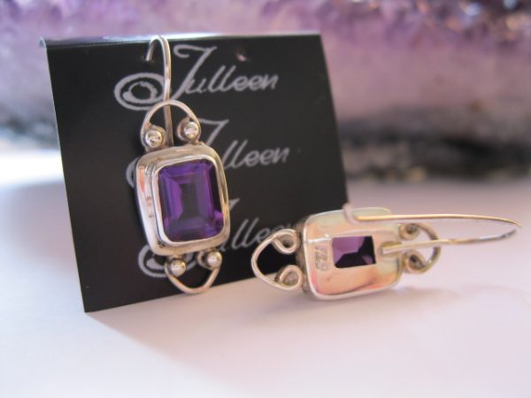 Amethyst Emerald Cut SS Earring - Image 3