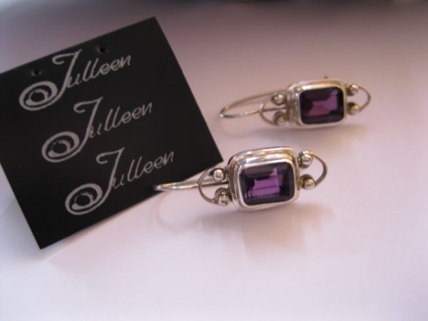 Amethyst Emerald Cut SS Earring - Image 2