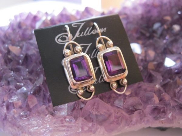 Amethyst Emerald Cut SS Earring