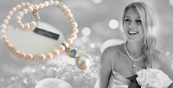 Beth Blue Topaz Mabe White Pearl Necklace 925 - Image 3