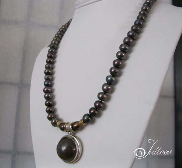 Black Chocolate Mabe Pearl Necklace SET - Image 4