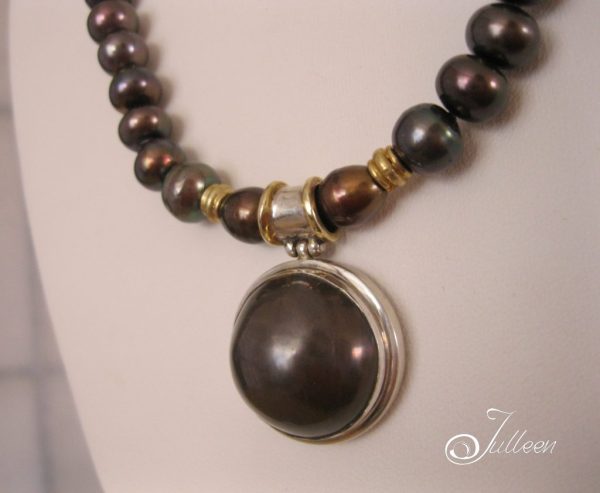 Black Chocolate Mabe Pearl Necklace SET - Image 3