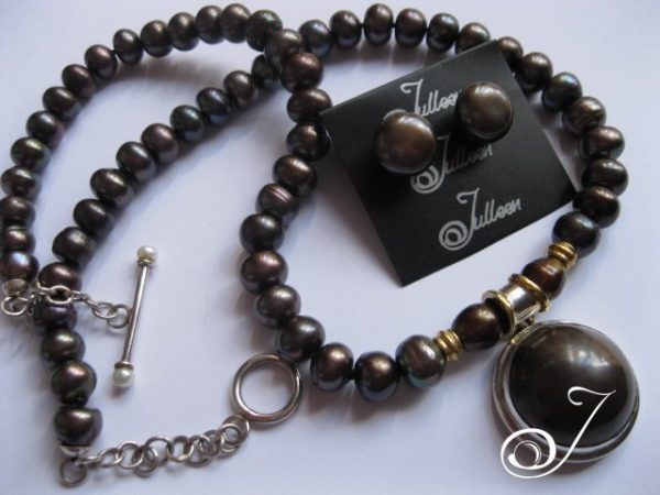 Black Chocolate Mabe Pearl Necklace SET