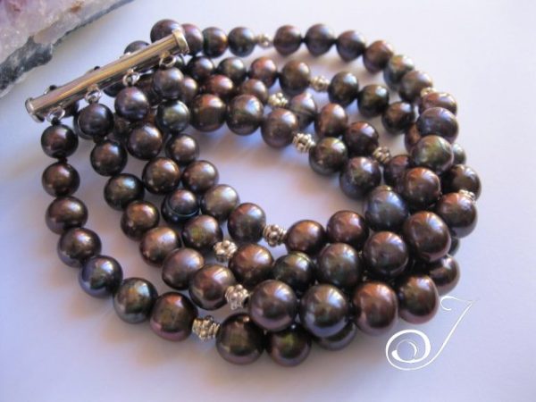 Black Pearl Cuff Bracelet in Sterling Silver - Image 3