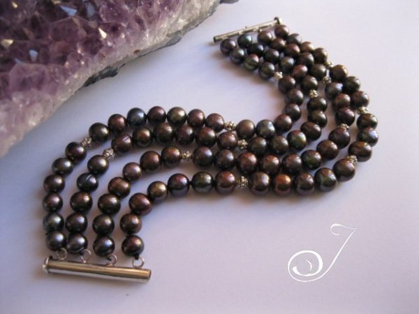 Black Pearl Cuff Bracelet in Sterling Silver - Image 2