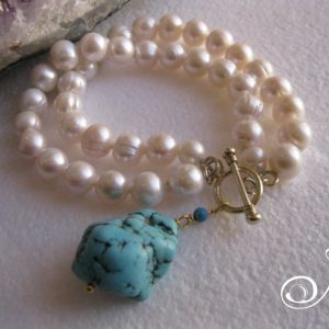 Blue Turquoise Nugget Pearl Bracelet