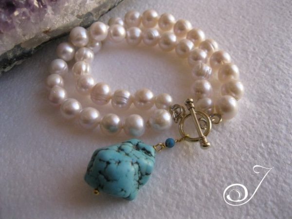 Blue Turquoise Nugget Pearl Bracelet