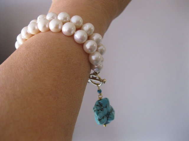 Blue Turquoise Nugget Pearl Bracelet Pearl Jewellery