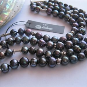 Black Pearl Cuff Bracelet in Sterling Silver
