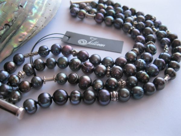 Black Pearl Cuff Bracelet in Sterling Silver
