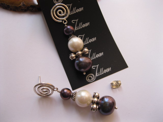 Double Black and Large White Formal Pearl Earring on Sterling Silver ...